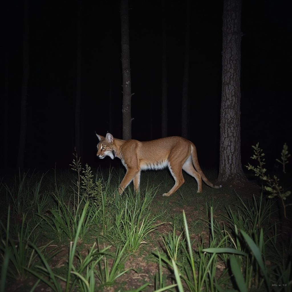 Wildlife camera trap capturing lynx in forest
